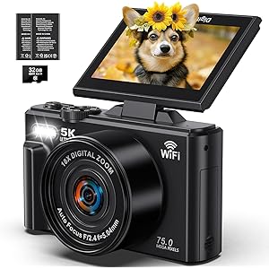 5K Digital Camera - WiFi 75MP Cameras for Photography - UHD Vlogging Camera for YouTube with 3\