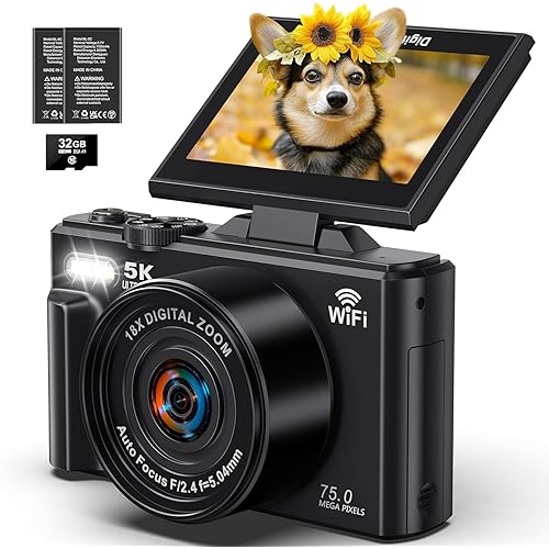 5K Digital Camera - WiFi 75MP Cameras for Photography - UHD Vlogging Camera for YouTube with 3\