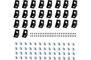 IMETRX Set di 26 staffe angolari 2020 con 52 dadi a T M5, 52 viti a testa esagonale M5 x 8 mm e 2 chiavi M3 per profilo di estrusione in alluminio serie 2020 nero