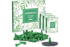 LA BELLEFÉE Citronela Conos de Incienso 120 pcs, Conos de Incienso Natural, con Soporte para Inciens, Muy Adecuado para Jardín y Camping, Yoga, Meditación, Relajación, Oraciones
