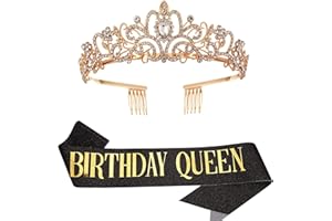 DIMETEY Geburtstag Königin Schärpe & Strass Tiara Kit - 21. 30. 40. 50. 60. Geburtstag Geschenke Geburtstag Schärpe für Frauen Geburtstag Party Supplies (Black)