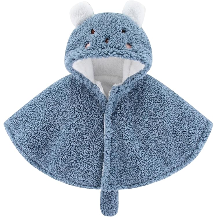 Poncho Bébé Double Face Avec Capuche - Chaud Et Doux - 0-3 Ans - Unisexe