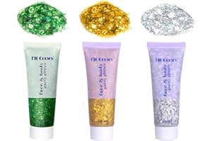 UOCAI 3 szt. brokatowy żel do ciała, brokatowy żel do ciała brokatowe ciało i włosy brokatowe ciecze do ciała twarzy oczy włosy chunky brokat żel do muzyki festiwal maskowy