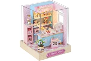 CUTEROOM Miniatura casa delle Bambole con mobili,Fai da Te in Miniatura Casa delle Bambole Kit,Mini 3D Casa in Legno con Luci A LED - Regalo di Compleanno di Natale (Candy)