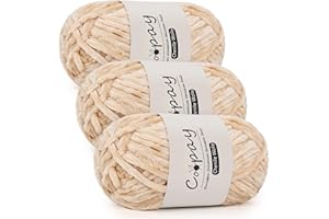 ‎COOPAY Coopay Chenille Wolle zum Häkeln, 3x100g Samtig Chenillegarn, Dicke Flauschige Weich Chenille Garn, Chenille Wolle, Weicher Plüschwolle Häkelgarn für Decken, Schals - Kamel