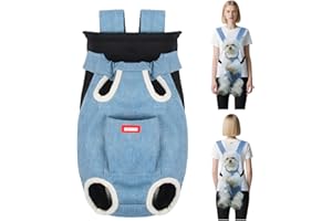 KOOLYOUTH Cat Carrier Backpack, Puppy Carrier Front Backpack, Dog Carrier for Small Dogs, Legs Out Pet Travel Carrier for Hiking, Walking & Travel, Adjustable Breathable Design, Denim Blue (XL)
