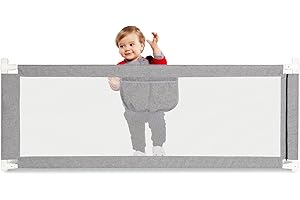 SWANEW Barrière de lit 150cm Barrière de lit pour Enfant Barrière de lit pour Enfant Pliable, Barrière de lit pour Enfant Protection antichute, Barrière de lit pour bébé, Gris