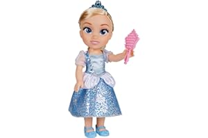 Disney Princess – bambola 38 cm di Cenerentola, con i suoi abiti iconici arricchiti da dettagli glitterati, tiara scintillante e scarpette coordinate, i suoi occhi brillano