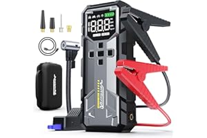 6000A Booster Avviamento Auto con Compressore 160PSI, VoltSurge Avviatore Emergenza per Auto (Fino a ALL Gas/10.0L Diesel), 12V Starter Batteria con Torcia (6000A)