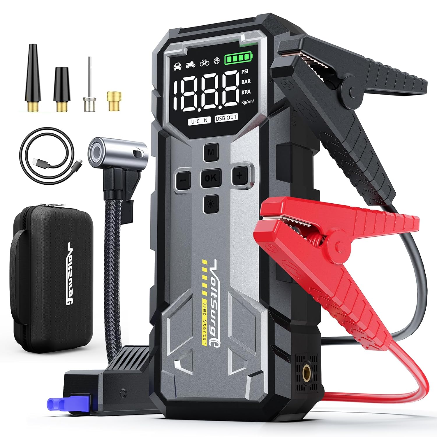 7000A Booster Avviamento Auto con Compressore 160PSI, VoltSurge Avviatore Emergenza per Auto (Fino a ALL Gas/10.0L Diesel), 12V Starter Batteria con Torcia