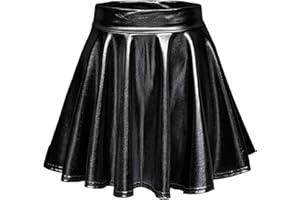 YCBMINGCAN Glitzer Rock Damen Skater Röcke Hohe Taille Lack Elastischer Lederrock Glitzerrock Karnevals Tanz Clubwear Metallic Metallischer Faltenrock für Damen und Mädchen