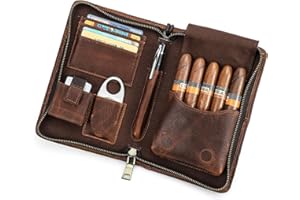 Contacts Przenośna piwnica na cygara - skórzane etui na 5 cygar, wielofunkcyjny organizer, brązowy (bez akcesoriów)