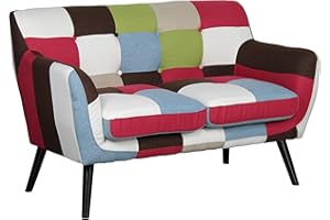 Totò Piccinni Divano 2 Posti in Tessuto Patchwork imbottito con Braccioli (Party, 2 Posti)