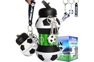 RIXOZ Football Collapsible Water Bottle - 550ml Silicone Bottle With Football, Footi Boot Keyring & Carry Strap