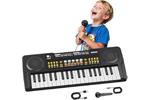 QIQUBOX Klavier Tastatur-Spielzeug für Kinder 37 Tasten Klavier mit Mikrofon, Musikinstrument-Spielzeug für 3 4 5 6 7 jährige Jungen Mädchen, Geburtstags- und Weihnachtsgeschenke (Schwarz)