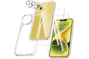 UniqueMe für iPhone 14 Hülle, 5-in-1-Set Handyhülle für iPhone 14 Case Rundumschutz Schutzhülle Cover, 1 Handyhülle & 2 Schutzfolie & 2 Kameraschutz - Transparent