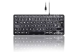perixx PERIBOARD-332 Backlit Keyboard, Mini Wired USB with Large Font Keys, Adjustable Brightness, Slim Profile, White LED, UK QWERTY