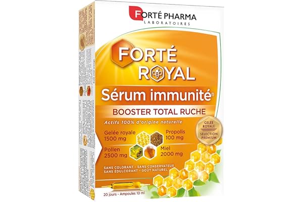 Forté Pharma - Forté Royal Sérum Royal | Complément Alimentaire Immunité à base de Gelée Royale, Propolis, Pollen et Miel | 20 ampoules