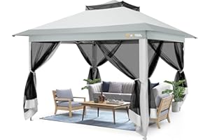 HOTEEL Gartenpavillon 3x3, Pop Up Pavillon Mit Moskitonetz, Pavillon 3x3 Wasserdicht Stabil Winterfest, Faltpavillon 3x3, Pavillon Faltbar mit Sandsack für Hinterhof, Partys, Rasen, Terrasse(Grau)