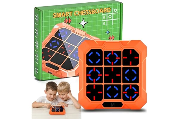 BlueSwan Morpion Électronique 6‑en‑1 – Tic Tac Toe Game Console de Jeu Portable Rechargeable avec Mode Silencieux , Jouet Interactif pour Enfants (3 Ans+) et Adultes,, Orange
