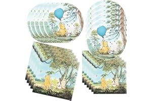 OMTO Pooh BearParty Supplies 40 Pack include 20 plates, 20 napkins Tablecloth for Pooh Bearbirthday party decoration