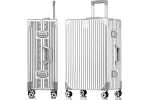 yuweijie Hand Luggage Suitcases & Trolleys Aluminium Frame Hard Shell in Polycarbonate, Travel Suitcase with 4 Wheels, Large Suitcase, TSA Lock, silver
