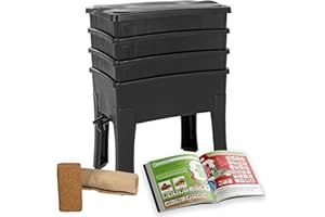 WORMBOX Vermicompostador Worm Café, 3 bandejas I Kit Completo I Grand Capacidad de 96 litros,