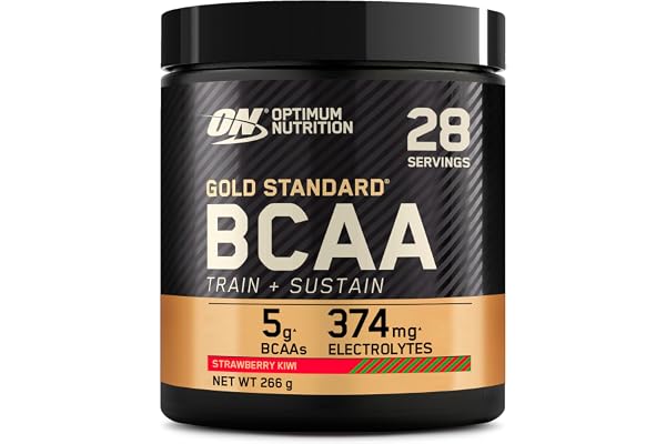 Optimum Nutrition Gold Standard BCAA Train + Sustain, poudre d'acides aminés pré-entraînement, boisson sportive, vitamine C, zinc, magnésium et électrolytes, saveur fraise & kiwi, 28 doses, 266 g