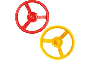 Haconba 2 Pack Steering Wheel Playset Plastic Pirate Ships Wheel with Mounting Tools for Kids Playground Outdoor Gym (Yellow, Red)