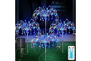 FANSIR Solar Garden Lights Outdoor 4 Pcs Solar Fireworks Lights Garden Ornaments with Remote Control 8 Modes 420 LEDs Waterproof Outdoor Light Decorations for Lawn Backyard Pathway Christmas Multicolor