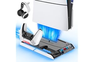 KOSKER Support P5 Slim avec 9 Modes RVB et Refroidisseur P5 pour P5 Slim Disc et Digital, Support P5 Slim avec Ventilateur P5 & 3 Ports USB, Station de Charge de Manette P5 pour Accessoires P5 Slim