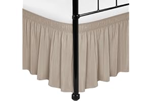 Biscaynebay Umwickelbare Bettröcke mit geteilten Ecken für volle Betten, 38.1 cm Länge, leichte, elastische Staub-Rüschen, einfache Passform, luxuriöser Stoff, solider maschinenwaschbar