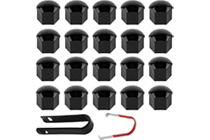 Unikeen 17 mm Tapones Tornillos Ruedas Coche, 20 Piezas Tapas para Tuercas de Rueda Perno Rueda Ruedas Cubierta Tuerca Tapones para Tornillos de Rueda con Herramienta de Extracción (Negro)
