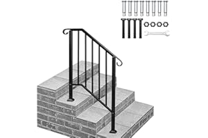 QUAHOM Outdoor Handrails for Stairs, Wrought Iron Hand Rails Stairs for Outdoor Steps Handrail Stair Railing Handrail for Cross Bar Stairs Hand Rails Outside Steps Black Railing (2 to 3 Steps)