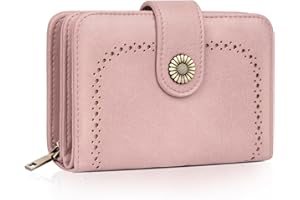 TEUEN Purses for Women Leather, Medium Wallet RFID Blocking Bifold Compact Womens Wallet with Wrist Strap and Zipper Coin Pocket Girls Purse with Multiple Card Slots, Gift Box