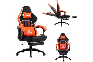 CUBICOD Gaming Chair With Footrest, Computer Ergonomic Video Game Chair, Backrest, Seat Height Adjustable, Lumbar Support, Massage, Gaming Chair for Adults (Model Quantum, Black - Orange)
