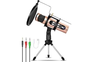 FENANSION USB Condenser Microphone PC Bundle With V8 Sound Card, Gaming Microphone Live Sound Card Set, Voice Changer Device Audio Mixer Recording Studio Equipment & Stand for Podcast Streaming Kareoke YouTube