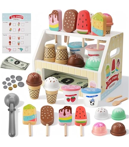 Personnalisable Glacier en Bois « Boutique de Glaces » – Jeu de marchande & Jeu de rôle – pour Enfants à partir de 3 Ans – personnalisé avec Le prénom – TOPBRIGHT