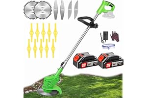 ZREBZYR Coupe Bordure sans Fil avec Batterie, Debroussailleuse Electrique sans Fil, (2 Batteries de 2,0 A et Chargeur Rapide) Coupe Bordure, Débroussailleuse, avec 3 Types de Lames pour Jardin, Cour