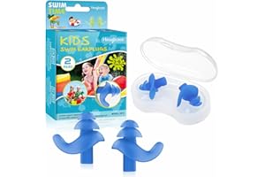 Hearprotek 2 Pairs Ear Plugs for Swimming Kids, Soft Silicone Reusable Kids Swim earplugs for Bathing and Other Water Sports (Free Temporary Tattoos Included) (Blue)