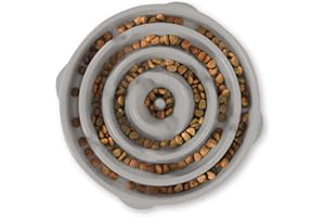 Outward Hound Slow Feeder Dog Bowl - Makes Meal Time Fun, Slows Down Eating, Promotes Healthy Digestion, Prevents Bloat | Slip Resistant and Durable, Food & Water Bowl, Size Large (Grey)