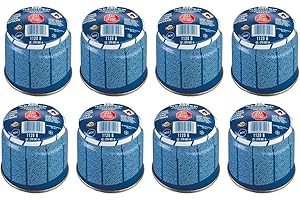 KEMPER - Lot de 8 Cartouches de Gaz 190g – Modèle 200 – Butane Universel avec Système Sécurité STOP GAZ pour Réchaud, Lampe de Camping & Lampe à Souder