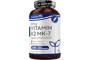 Vitamine K2 MK-7 200mcg - 365 micro-comprimés végétaliens (pas de gélules) - Contribue au maintien d'une ossature normale - Ménaquinone MK7 très puissante - Nutravita
