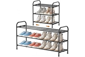 YUWHFEI Étagère à Chaussures Extensible 3 Niveaux 45-80cm, Rangement de Chaussure en Métal, Porte Chaussures pour 6-12 Paires, Shoe Rack Gain de Place, pour Placard, Entrée, Exterieur, Salon, Chambre