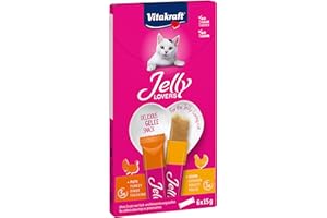 Vitakraft Jelly Lovers, friandises pour chats, snack gélifié au poulet et dinde, sticks individuels, sans sucre ajouté (1 paquet 6x 15g)