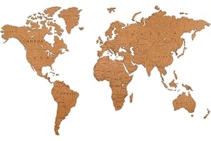 MiMi Innovations Lujoso mapa del mundo de madera True Puzzle con Nombres de Países - Decoración de pared / Mapamundi muro de arte para el hogar, la oficina y el dormitorio - 150X90 cm - Marrón