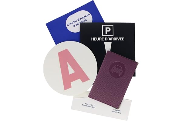 Color Pop Kit Jeune conducteur – Fabrication française - Porte-papiers Voiture + A + Constat + Porte Vignette Assurance et Parking – 13,8 x 9 cm (Prune)