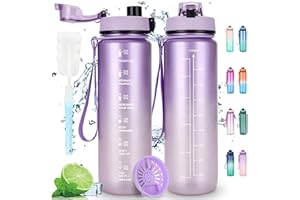 AOPREL Trinkflasche 1L - Sport Wasserflasche - Auslaufsicher Trinkflasche mit Filter Motivierende 1 Liter Trinkflasche für Familien Schulen Büros Bergsteigen Fahrrad Camping (Lila-Rosa-Gradient)