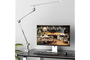 VERSKI Desk Lamp LED, Dimmable 18 W Double Light Source Desk Lamp for Home Office, Clampable Eye Protection Daylight Lamp, 5 Colour Temperatures and Brightness Adjustable Office Table Lamp