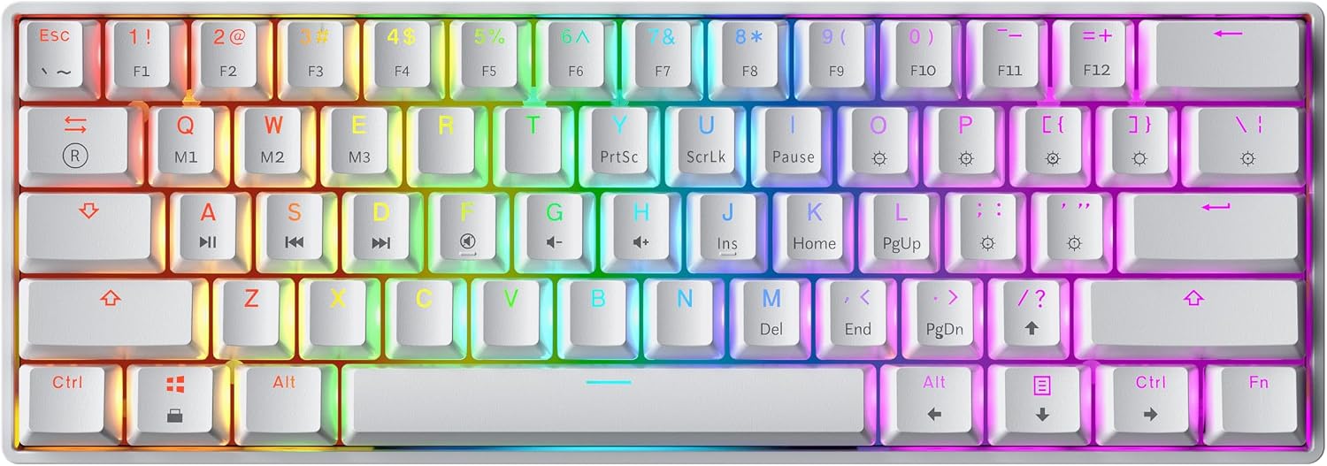 GK61 Mechanical Gaming Keyboard - 61 Keys Multi Color RGB Illuminated LED Backlit Wired Programmable for PC/Mac Gamer (Gateron Optical Yellow, White)